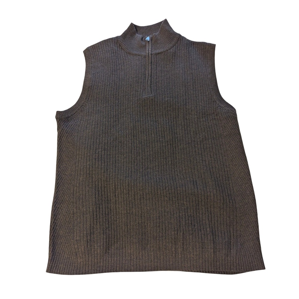 Murano‎ Mens Extra Fine Merino Wool Quarter Zip Sweater Vest Brown Ribbed Size M
